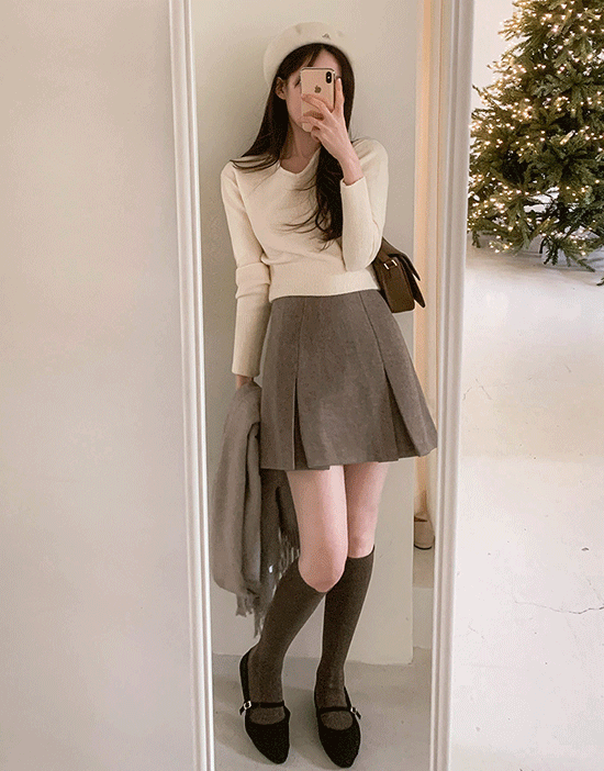 fromdayone-엘르샤 핀턱 미니스커트(A라인/여친룩/데이트룩)♡韓國女裝裙