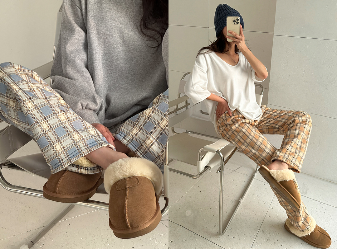 naning9-헤온스 안감퍼체크밴딩팬츠(D11)♡韓國女裝褲
