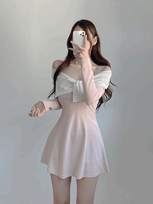 lipnday-벨리나 오프 리본 플레어 원피스 (3color)♡韓國女裝連身裙